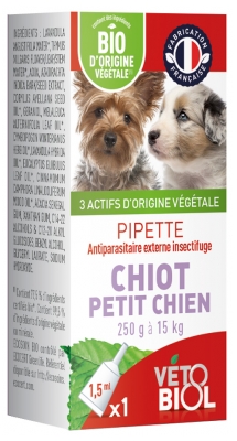 Vétobiol Pipette Puppy Small Dog 250g to 15kg Organic 1 Pipette
