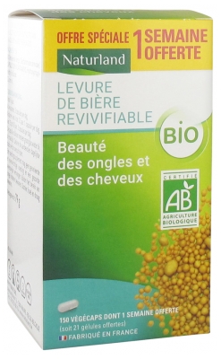 Naturland Levadura de Cerveza Orgánica Revivible 150 Cápsulas Vegetales, Incluyendo 21 Cápsulas Vegetales Ofrecidas