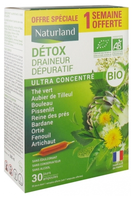 Naturland Détox Draineur Dépuratif Bio 30 Ampułek w tym 7 Ampułek Gratis