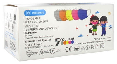 Médi-Santé Maska Chirurgiczna dla Dzieci Jednorazowego Użytku Typ IIR EFB 98% 5 Kolorów 50 Masek
