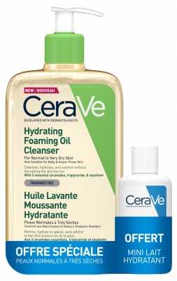 CeraVe Nawilżający Pieniący Olejek do Mycia 236 ml + Bezpłatne Mini Mleczko Nawilżające 20 ml