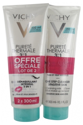 Vichy Pureté Thermale Démaquillant Intégral 3en1 Peau Sensible Lot de 2 x 300 ml