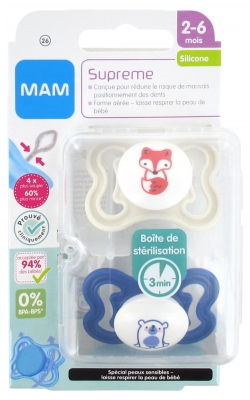 MAM Supreme 2 Soothers Silicon 2-6 Months - Model: Fox and Bear
