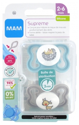 MAM Supreme 2 Soothers Silicon 2-6 Months - Model: Hedgehog and Deer 