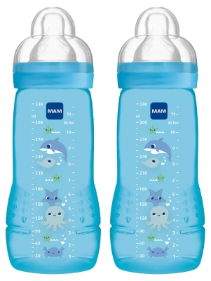 MAM Easy Active 2nd Age 2 Baby Bottles 330ml 6 Months and + X Flow - Colour: Blue