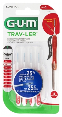 GUM Trav-ler 4 Interdental Brushes - Model: 1314: 0,8 mm