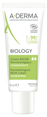 A-DERMA Biology Crème Riche Dermatologique Hydratante Bio 40 ml