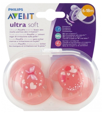 Avent Ultra Soft 2 Sucettes Orthodontiques Silicone 6-18 Mois