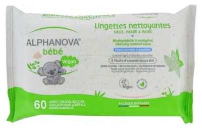 Alphanova Bébé Salviette Detergenti Pelle Normale & Sensibili 60 Salviette