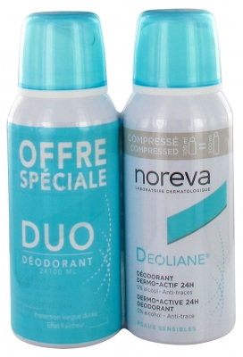Noreva Deoliane Deodorante Dermo-Actif 24H Compresso Set di 2 x 100 ml