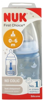NUK First Choice + Baby Bottle Temperature Control Baby Rose & Blue 150ml 0-6 Months