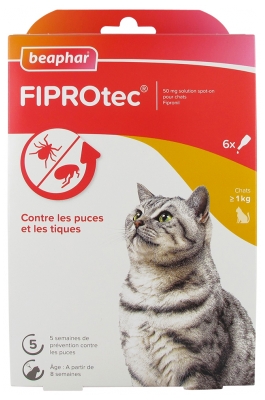 Beaphar Fiprotec 50 mg Solution Spot-on Chats 6 Pipettes
