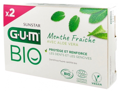 GUM Dentifrice Menthe Fraîche Aloe Vera Bio Lot de 2 x 75 ml
