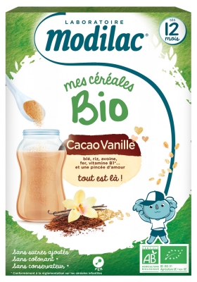 Modilac Mes Céréales Bio Dès 12 Mois Cacao Vanille 250 g
