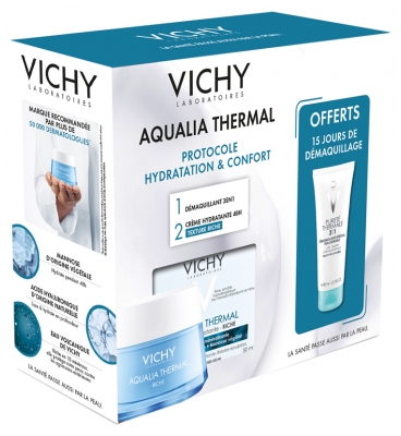Vichy Aqualia Thermal Crema Rehidratante Ligera 50 ml + Pureté Thermale Desmaquillante 3 en 1 Para Pieles Sensibles 100 ml Gratis