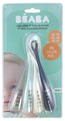 Béaba 4 1st Meal Silicone Spoons 4 Months and + - Colour: Kaki, Blue, White, Navy Blue