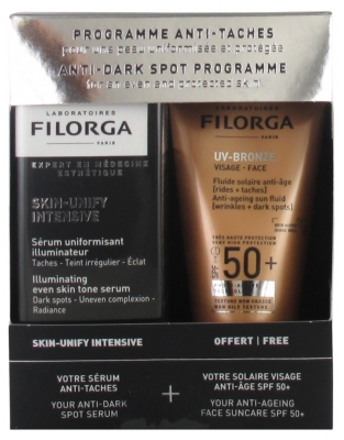 Filorga SKIN-UNIFY Intensive Sérum Uniformisant Illuminateur 30 ml + UV-BRONZE Visage Fluide Solaire Anti-Âge SPF50+ 40 ml Offert