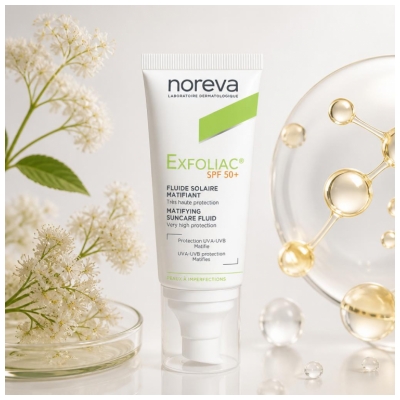 Noreva Exfoliac Sončna Matirna Emulzija SPF50+ 40 ml