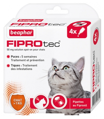 Beaphar Fiprotec 50mg Spot-on Solution Cats 4 Pipettes of 0,50ml
