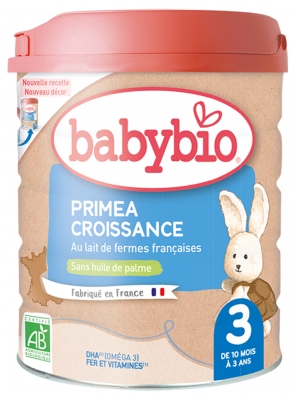 Babybio Primea Croissance 3 au Lait de Vache Français de 10 Mois à 3 Ans Bio 800 g