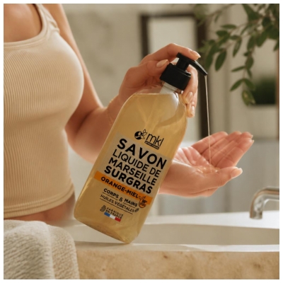 Săpun Lichid de Marsilia Supra-gras cu Portocală & Miere MKL Green Nature 1 L