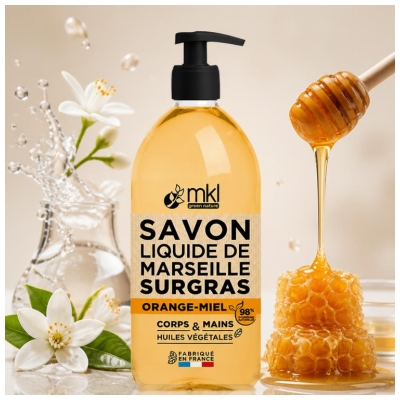 Săpun Lichid de Marsilia Supra-gras cu Portocală & Miere MKL Green Nature 1 L