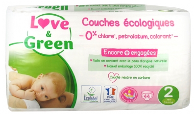 Love & Green Couches Hypoallergéniques 44 Couches Taille 2 (3-6 kg)