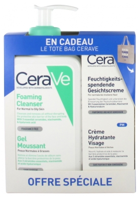 CeraVe Schäumendes Gel 236 ml + Feuchtigkeitscreme Für das Gesicht 52 ml + Tote Bag Offert