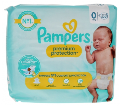 Pampers Premium Protection 22 Couches Taille 0 (Moins de 3 kg)