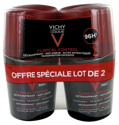 Vichy Homme Clinical Control Déodorant Détranspirant Anti-Odeur 96H Lot de 2 x 50 ml
