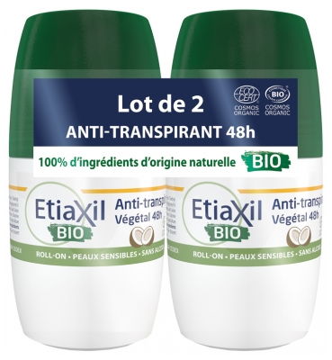 Etiaxil Botanical Anti-Perspirant Deodorant 48h Roll-On Organic 2 x 50ml - Scent: Coconut