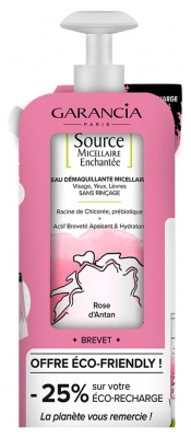 Garancia Source Micellaire Enchantée Eau Démaquillante Micellaire Rose d'Antan 400 ml + Éco-Recharge 400 ml
