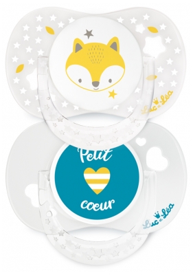 Luc et Léa 2 Sucettes Silicone Anatomiques avec Anneau 0-6 Mois - Modèle : Renard + Petit Coeur