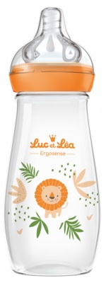 Luc et Léa Ergosense Biberon Anti-Colique 330 ml Débit Variable 4 Mois et + - Couleur : Orange