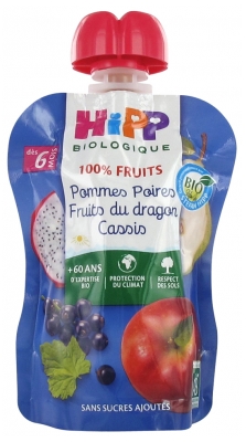 HiPP 100% Fruits Gourde Pommes Poires Fruits du Dragon Cassis dès 6 Mois Bio 90 g