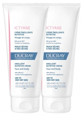 Ducray Ictyane Emolienční vyživující krém na obličej a tělo, balení 2 x 200 ml