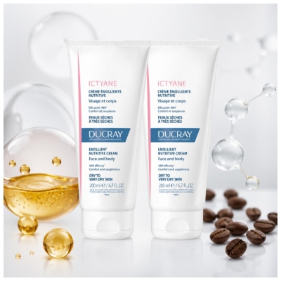 Ducray Ictyane Nährende Rückfettende Gesichts- und Körpercreme Pack von 2 x 200 ml