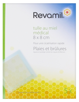 Revamil Medical Honey Tulle 5 Opatrunków Sterylnych 8 x 8 cm - Rozmiar: 8 x 8 cm