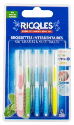 Ricqlès 5 Szczoteczek Międzyzębowych Wielokrotnego Użytku w Różnych Rozmiarach