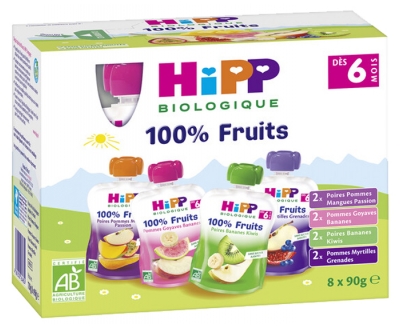 HiPP 100% Fruits dès 6 Mois Bio 8 Gourdes