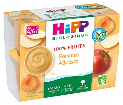 HiPP 100% Fruits Pommes Abricots dès 4/6 Mois Bio 4 Pots