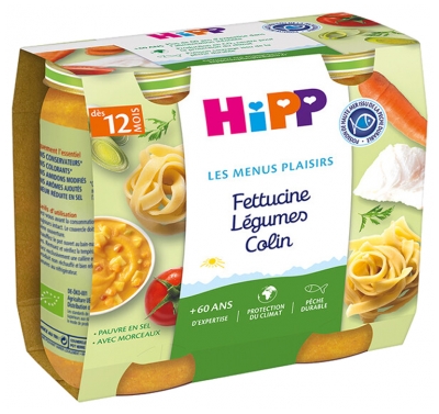 HiPP Les Menus Plaisirs Fettucine Légumes Colin dès 12 Mois 2 Pots