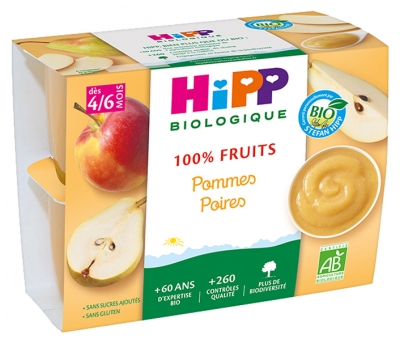 HiPP 100% Fruits Pommes Poires dès 4/6 Mois Bio 4 Pots