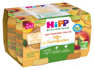 HiPP Mes Premiers Fruits Diversification dès 4/6 Mois Bio 4 Pots