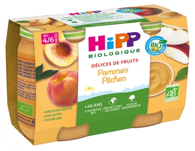 HiPP Fruit Delights Apple Peach od 4/6 Miesięcy Organic 2 Słoiki