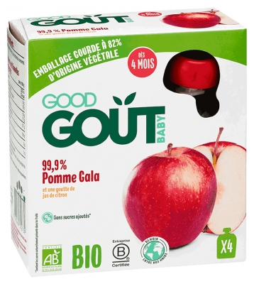 Good Goût Baby 99,9% Pomme Gala Dès 4 Mois Bio 4 Gourdes de 85 g