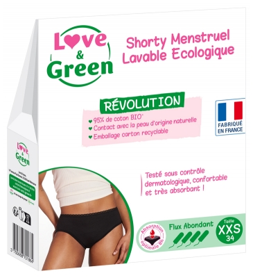 Love & Green Menstruation Shorty Waschbar Schwarz Überfluss