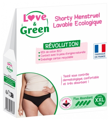 Love & Green Shorty Menstruel Lavable Noir Flux Abondant - Taille : XXL - 46