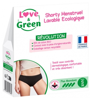 Love & Green Shorty Menstruel Lavable Noir Flux Abondant - Taille : S - 38