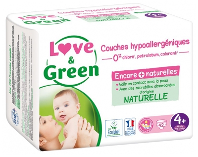 Love & Green Couches Hypoallergéniques 42 Couches Taille 4+ (9-20 kg)